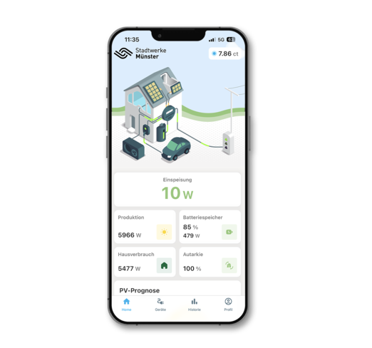 Smartphone auf dem die münster:dynamisch App geöffnet ist.