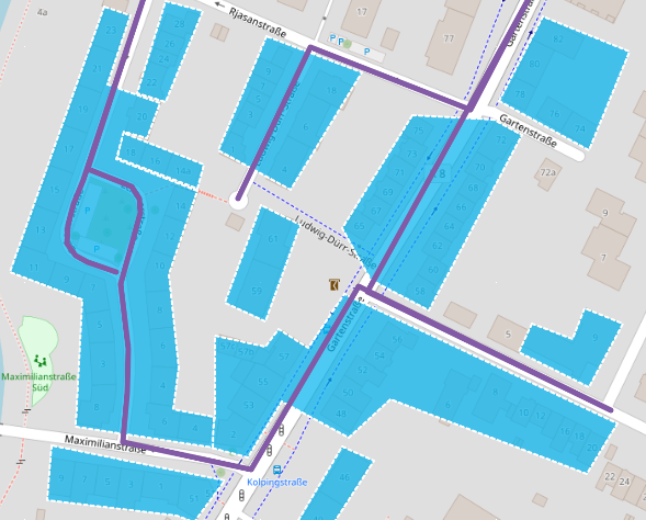 Kartenansicht des Fernwärme-Ausbaugebiet der Soester Straße.