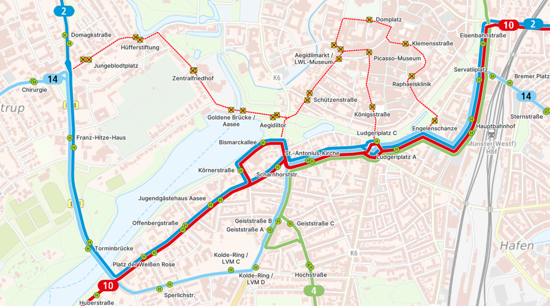 NRW-Tag 2026 - Umleitungskarte - Linien 2, 4, 10, 14
