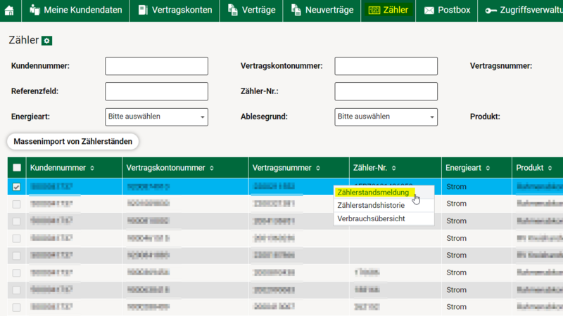 Tipp: Wenn Sie unsicher sind, wie Sie Ihren Zähler ablesen und wo er sich befindet, empfehlen wir Ihnen diesen Artikel.   Kundenportal > Zähler > Linke Maustaste auf das jeweilige Vertragskonto > Zählerstandsmeldung