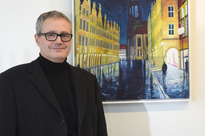„Münster und Umgebung“ – unter diesem Titel zeigt Klaus Bitter seine Münster-Werke bis zum 18. Januar 2019 bei den Stadtwerken am Hafenplatz.