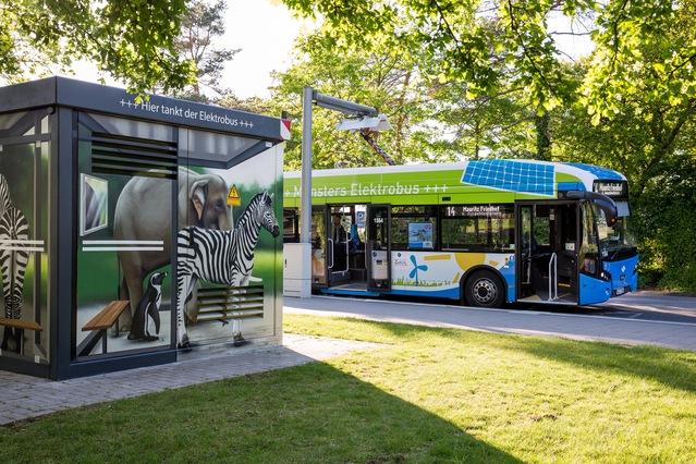 Den öffentlichen Personennahverkehr wollen die Stadtwerke Münster mit Elektrobussen mit reinem Batterieantrieb sowie Wasserstoffantrieb und Brennstoffzelle emissionsfrei gestalten.