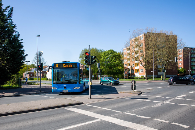 Auf der Linie 8 fahren ab Herbst 2021 elektrische Gelenkbusse zwischen Wolbeck und Coerde. Dort errichten die Stadtwerke eine Schnellladestation.
