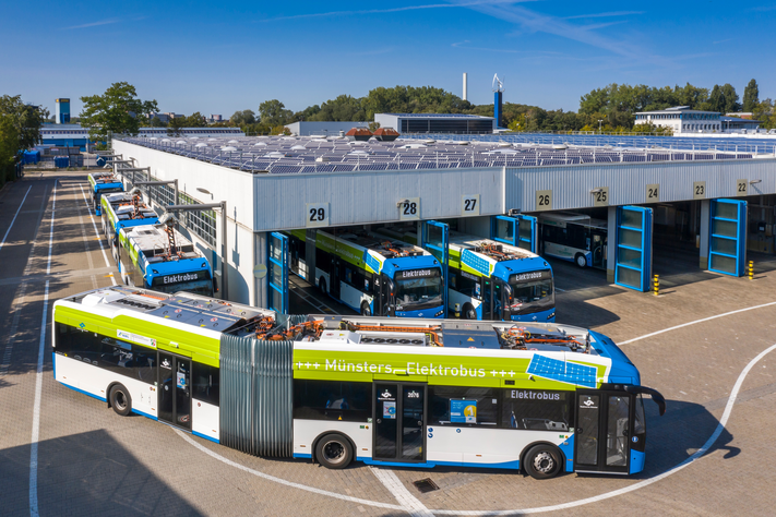 Flotte deutlich erweitert: Sechs neue Elektrobusse fahren in diesen Tagen erstmals auf Münsters Straßen.