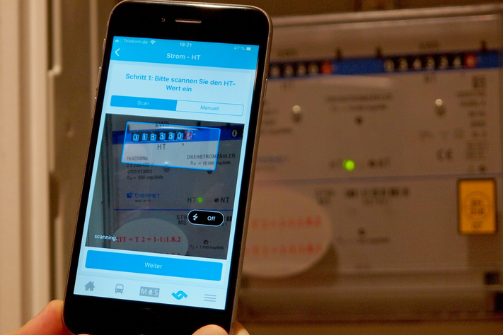 Mit der kostenlosen münster:app kann der Zählerstand per Smartphone-Kamera erfasst und an die Stadtwerke übermittelt werden.